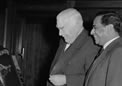 The last gift made by the late Prime Minister of India, Pandit Jawaharlal Nehru, was shown to the Australian Prime Minister, Sir Robert Menzies, in Canberra. The gift is the Nehru Challenge Shield for the University of Adelaide Debating Club, 1964.
Source: National Archives of Australia: A1501, A5218/1



