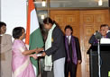 Mrs Sujatha Singh, High Commissioner  interacting with Ms Jhulan Goswami, Captain Indian Women Cricket Team at HCI on 06 Nov 2008